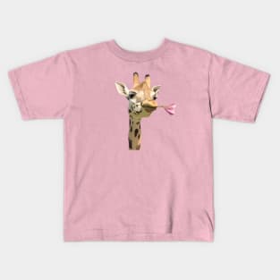 Cute Giraffe with Pink Tulip in its Mouth Kids T-Shirt